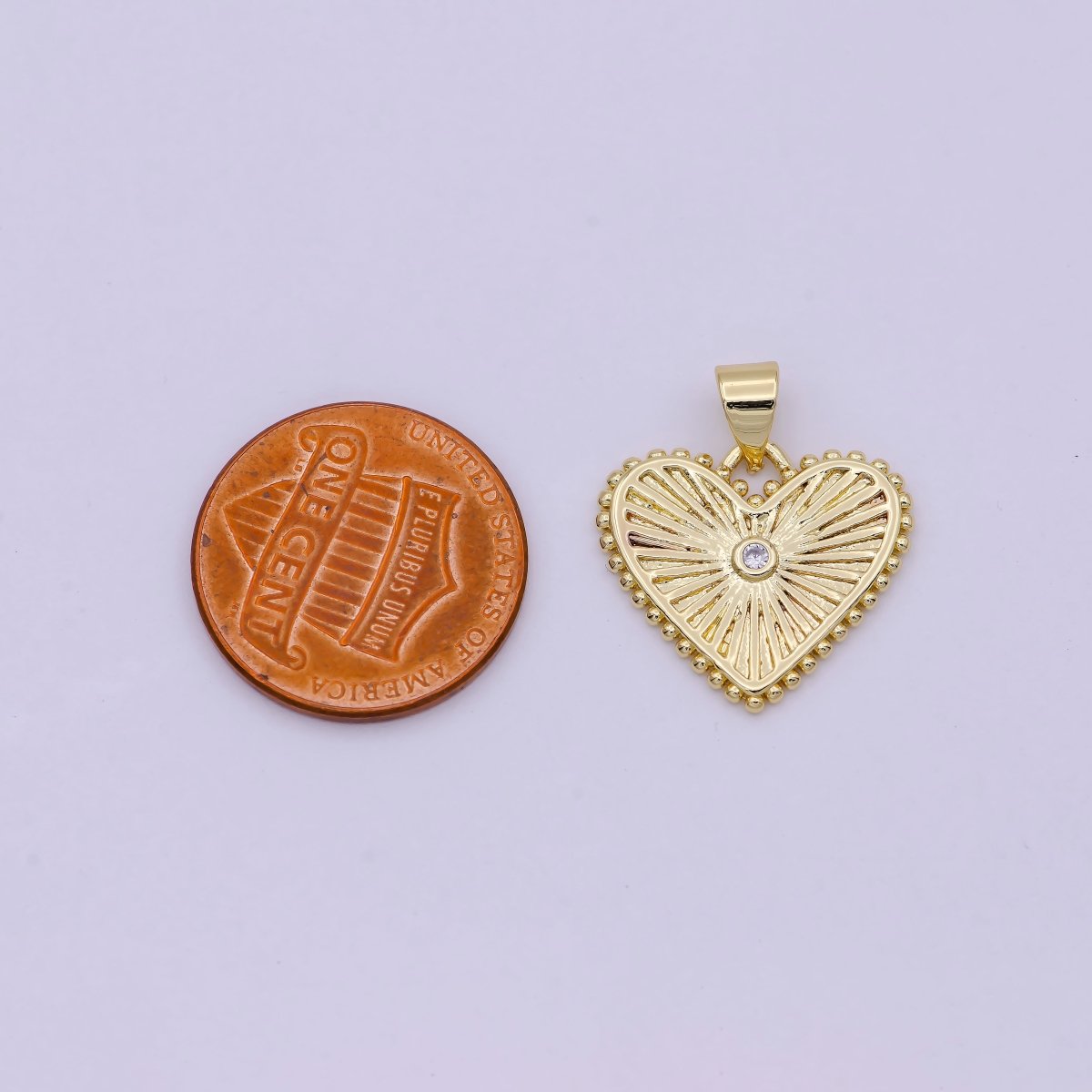 Gold Filled Heart Pendant Medallion, Heart Charm, Valentine Love Pendant Sunburst with Beaded Edges H-427