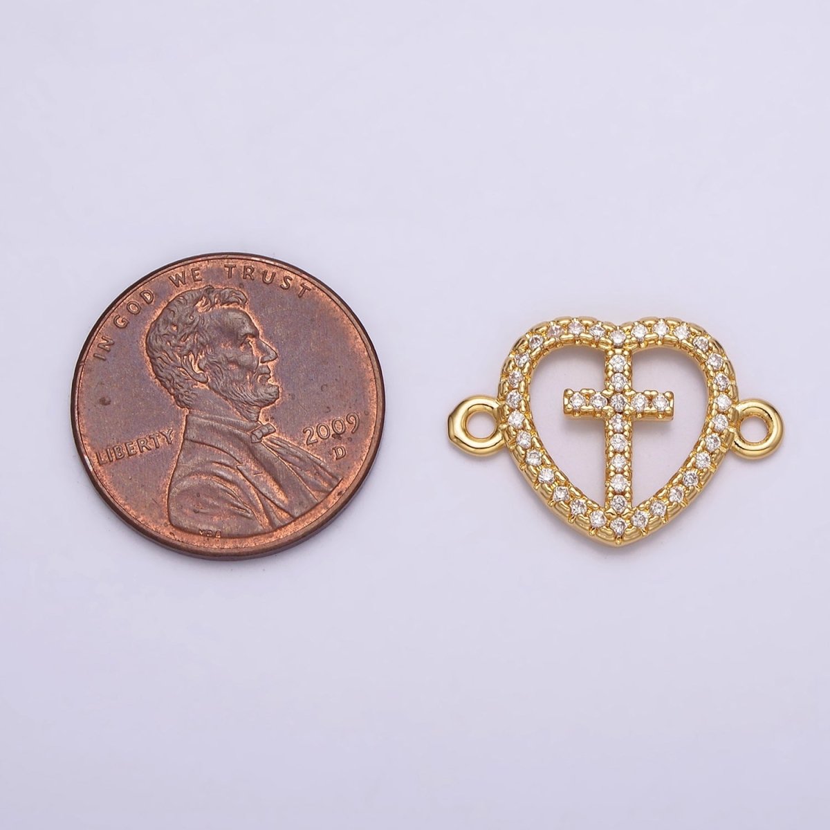 Gold Filled Latin Cross Clear Micro Paved CZ Heart Connector G-650