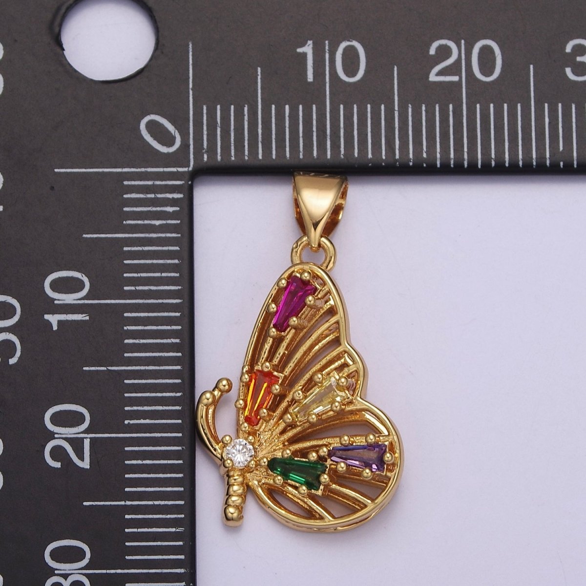 Gold Filled Mariposa Butterfly Pendant with Baguette Cubic Zirconia CZ Wings J-340