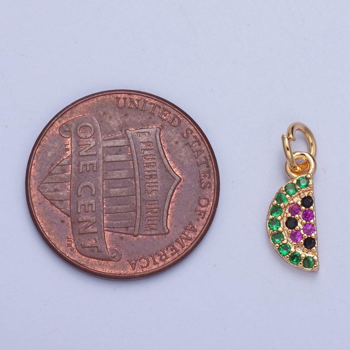 Gold Filled Micro Pave CZ Watermelon Charm, Multicolor / Clear Cubic Zirconia Fruit Slice Charm For Jewelry Making, X034 X035