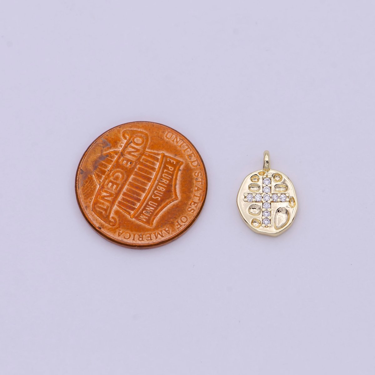 Gold Filled Mini Coin Charm Micro Pave Cross Pendant for Add on Charm Religious Jewelry N-453