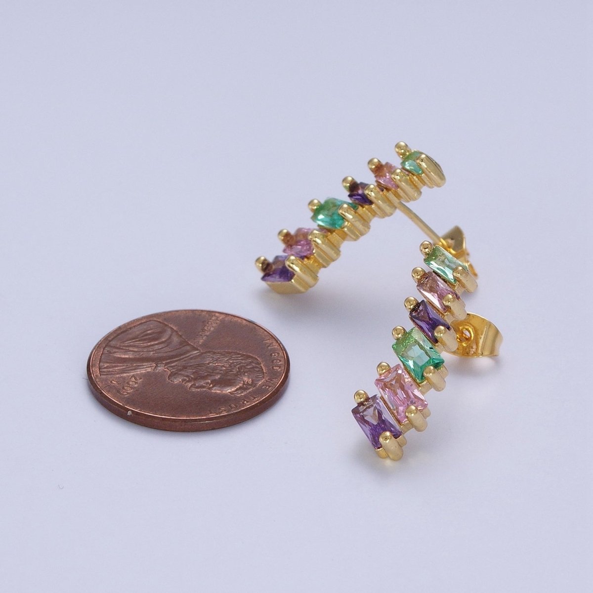 Gold Filled Multicolor Baguette Cubic Zirconia CZ Stud Earrings T-025