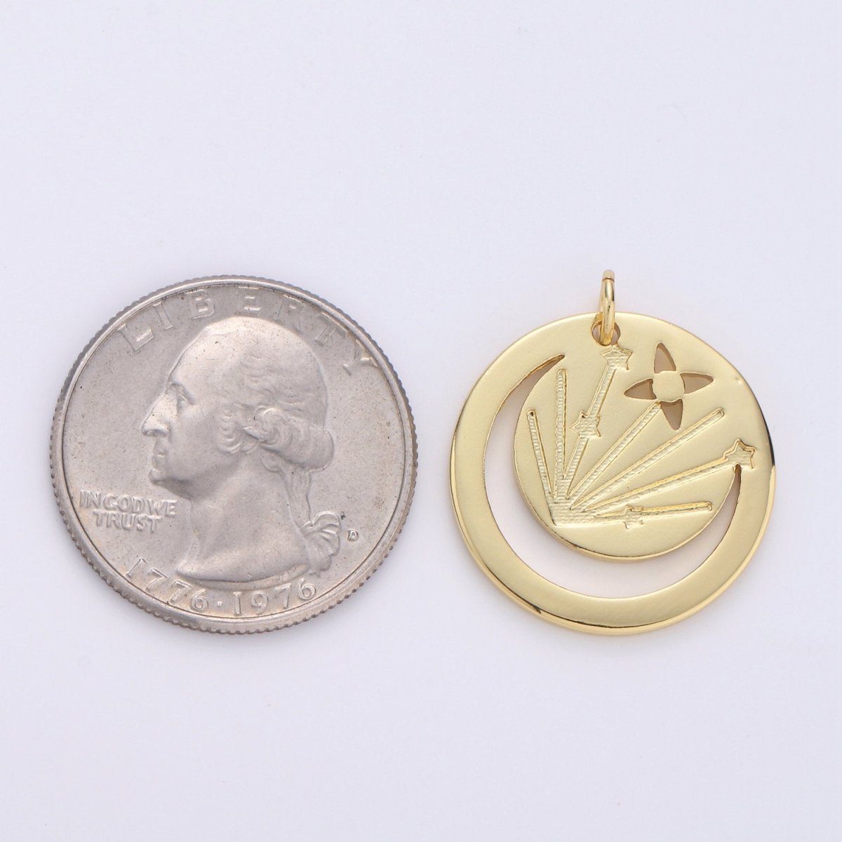 Gold Filled Open Crescent Moon Charm- Gold Moon Charm, Gold Half Moon Charm, Round Disc Gold Moon Pendant for Necklace Bracelet Earring D-546