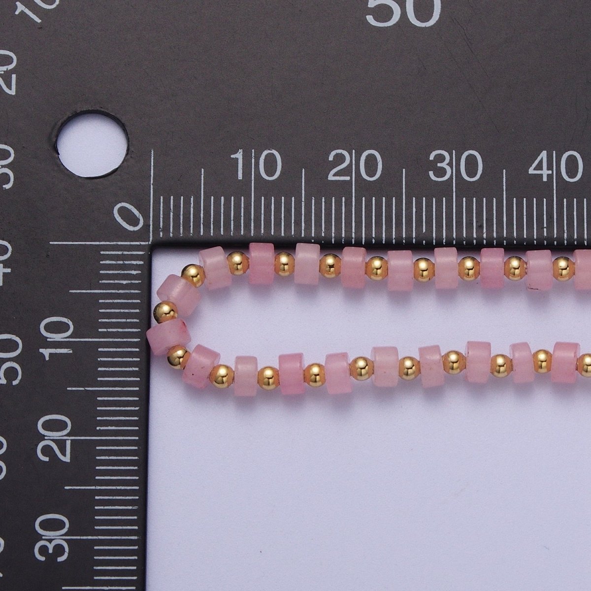 Gold Filled Pink Rose Quartz Rondelle Heishi Gemstone Gold Spacer Beads 15.5 Inch Choker Necklace | WA-1430 Clearance Pricing