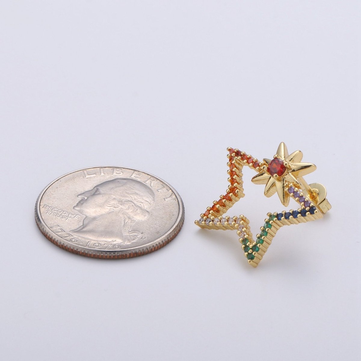 Gold Filled Rainbow Big Star Dangle Stud Earring Micro Pave CZ Cubic Zirconia Earrings Supply for Jewelry Making Q-178