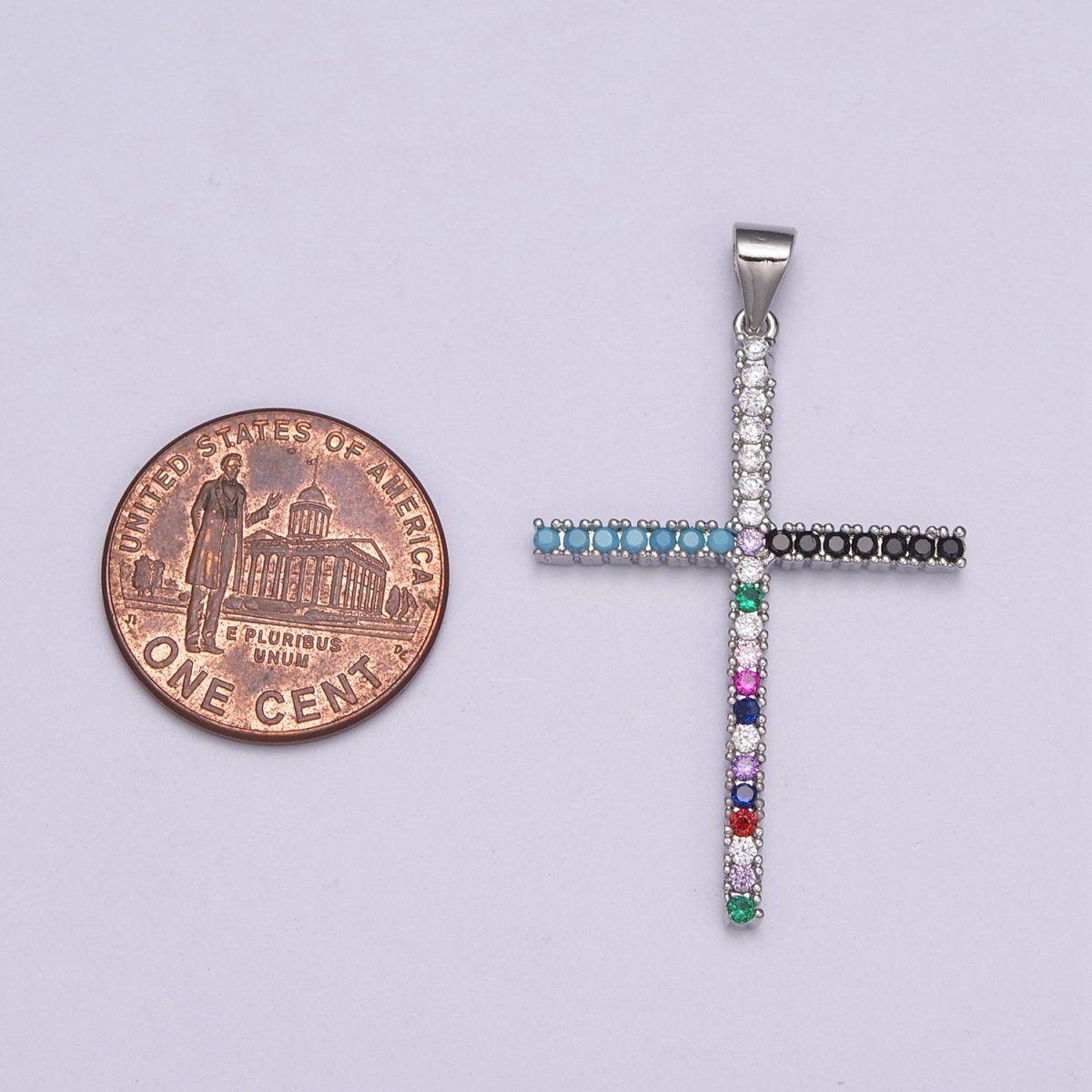 Gold-Filled Religious Cross Turquoise Multicolor CZ Micro Paved Pendant in Gold & Silver N-515 N-516