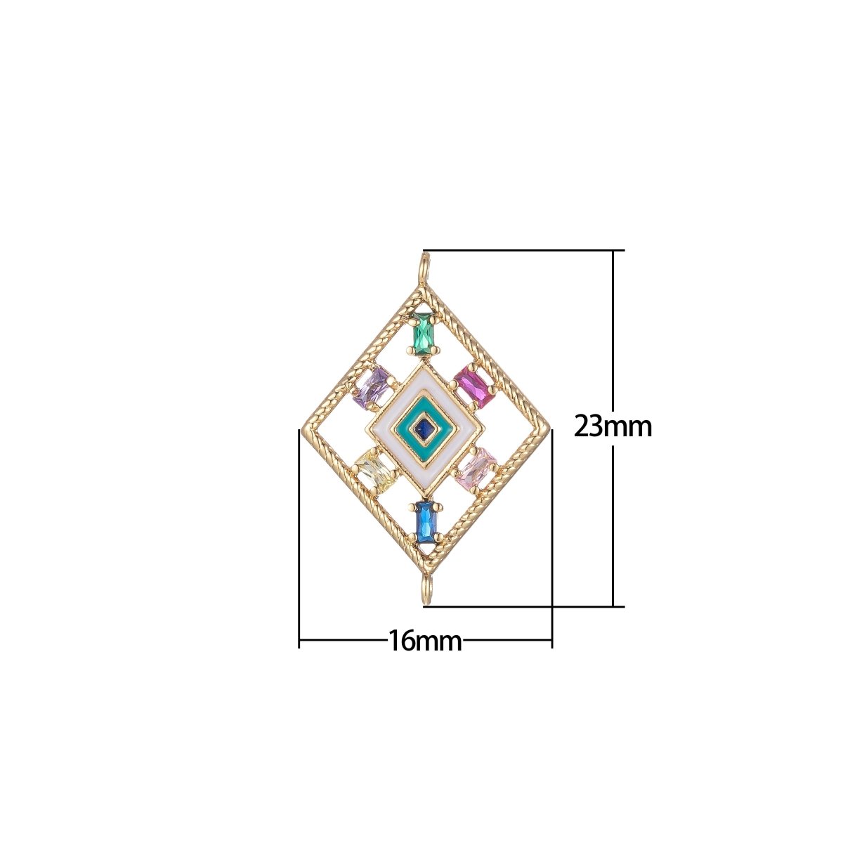 Gold Filled Rhombus Charm Connector Multi Color CZ Geometric Charm Bracelet Earring Necklace Link Connector Double Bail Charm F-875