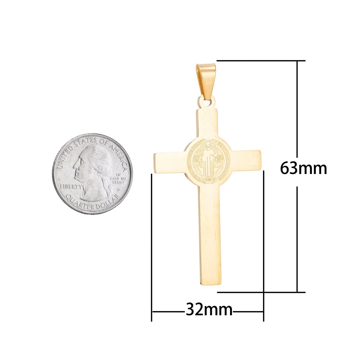 Gold Filled Saint Benedict Cross Pendant San Benito Saint Benedict Charm for Layered Necklace Religious Jewelry Making J-397