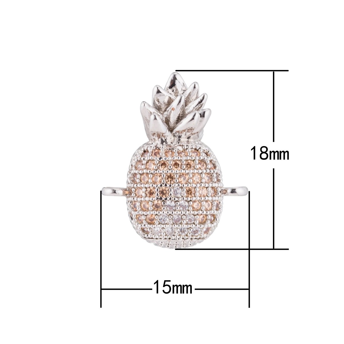 Gold Filled Silver Cute Pineapple, Fruit, Healthy, Food DIY Gift Cubic Zirconia Bracelet Charm Bead Finding Connector for Jewelry Making F-124
