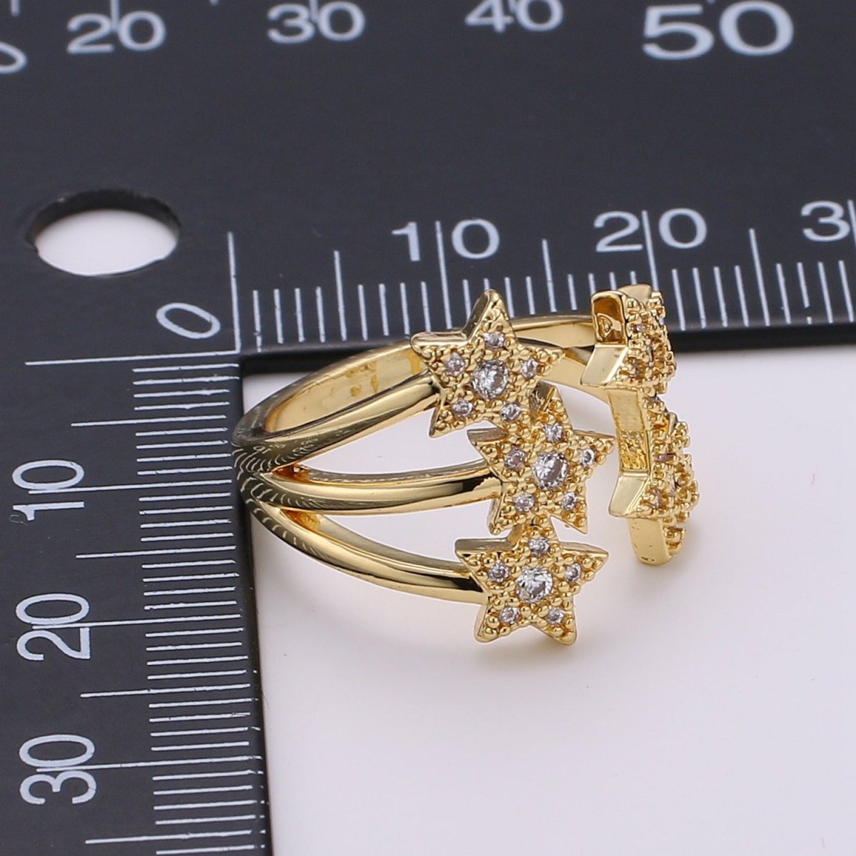 Gold Fireworks Ring, Twinkle Little Star Ring Micro Pave Ring for Valentine Gift Stack Ring Open Ring R-243