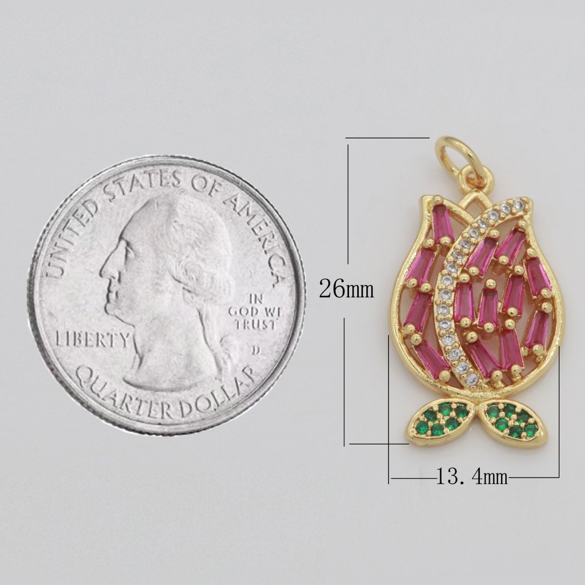 Gold flower Charm - Rose Petal pendant charm on gold filled chain - simple dainty jewelry component M-610