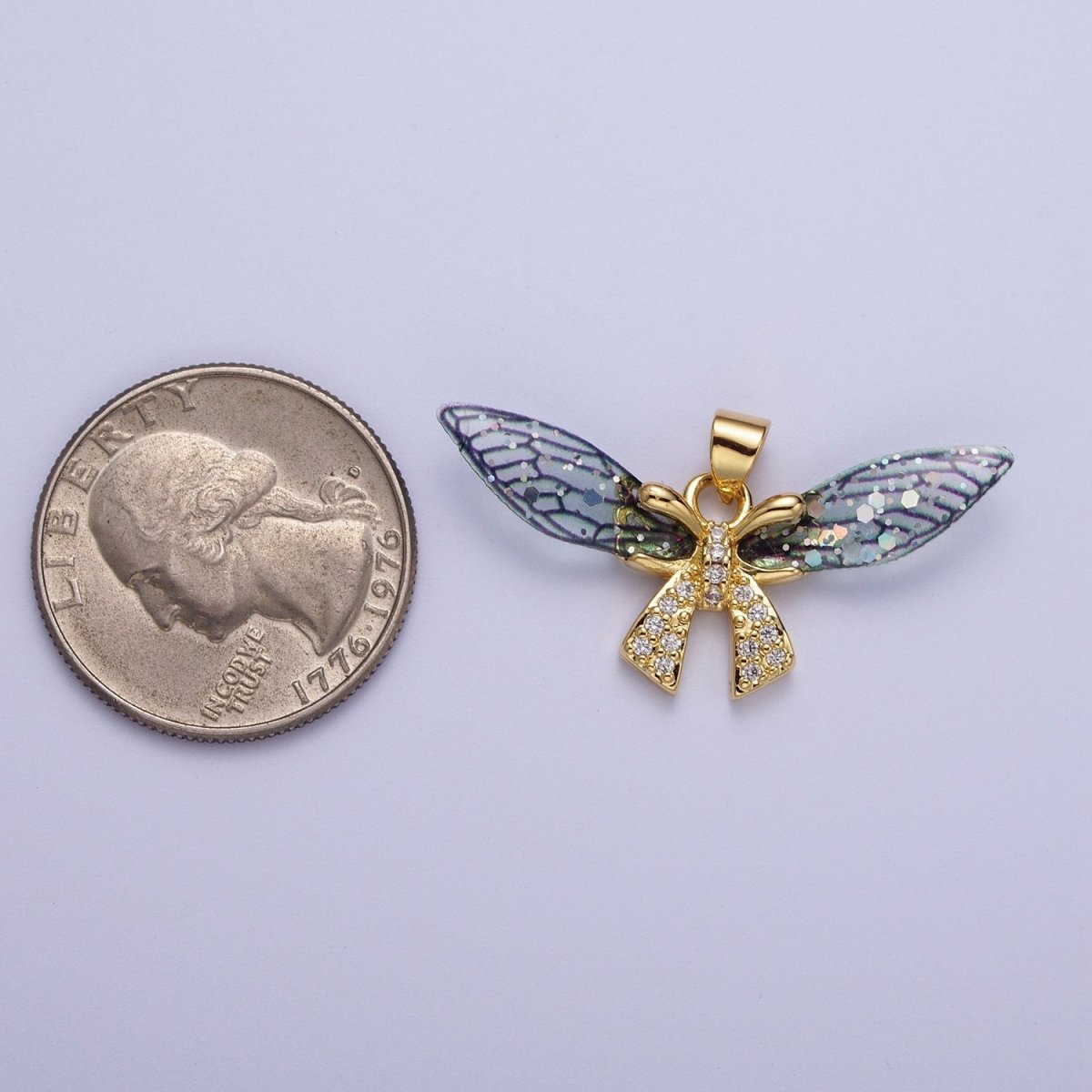 Gold Fuchsia / Blue Micro Paved CZ Fairy Butterfly Pendant For Jewelry Making H-925 H-928