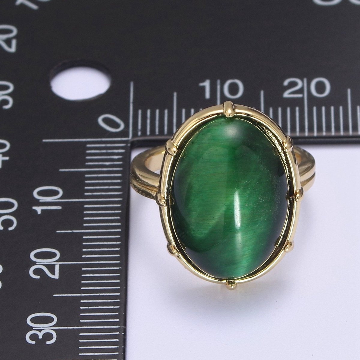 Gold Green Tiger Eye Rings | Oval Gemstone Signet Ring | Gold Gem Stone Rings | Chunky Gold Statement Ring U-370