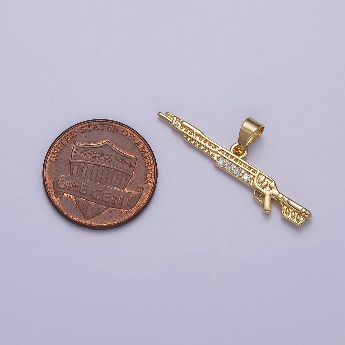 Gold Gun Charm Rifle Pendant, Shotgun Charm Jewelry Supply J-436