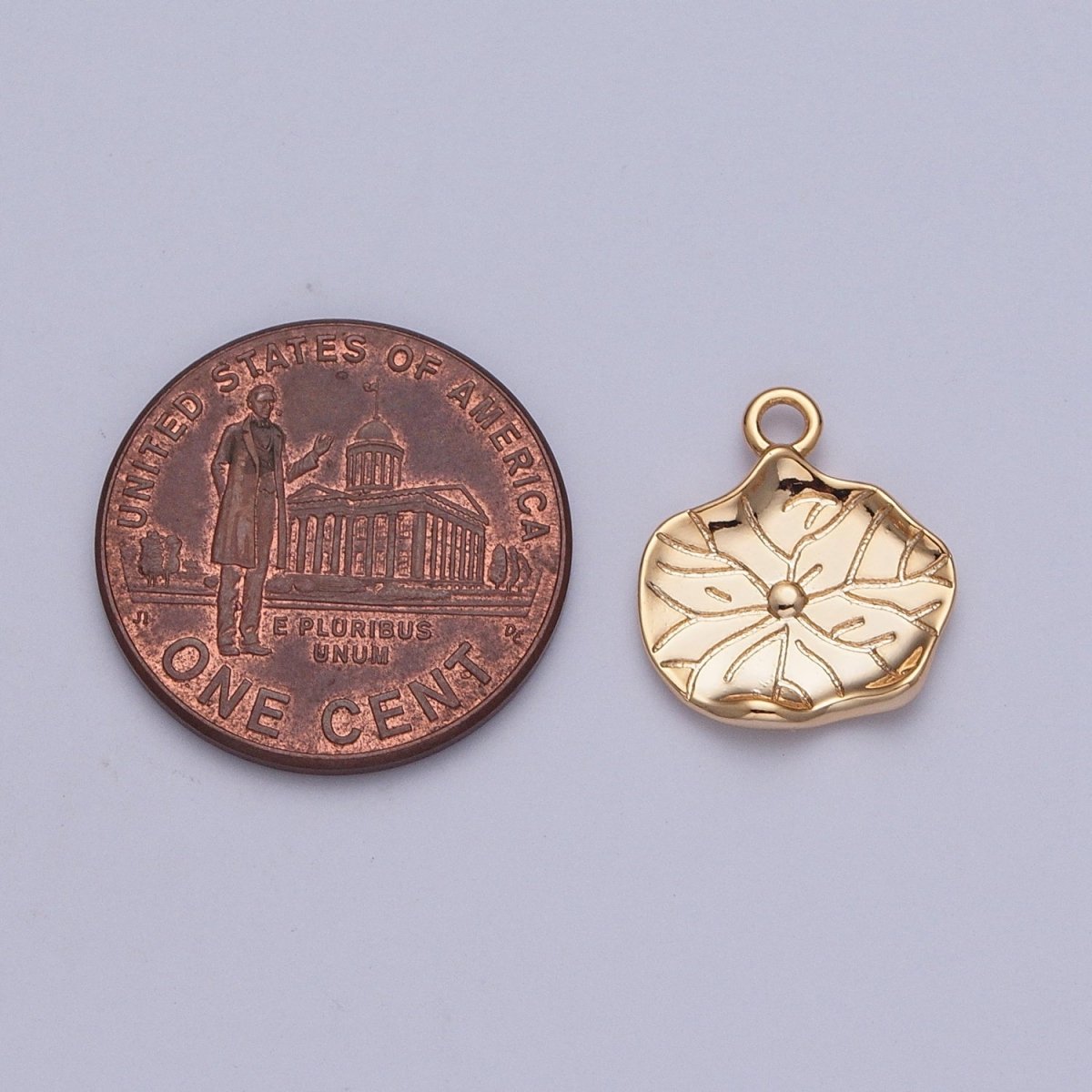 Gold Hammered Lily Pad Leaf Nature Charm Jewelry Making Component | X-200