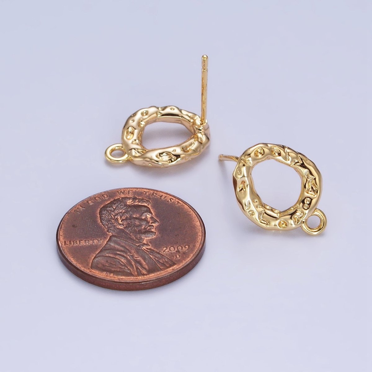 Gold Hammered Oval Round Stud Loop Earrings Supply | Z-077
