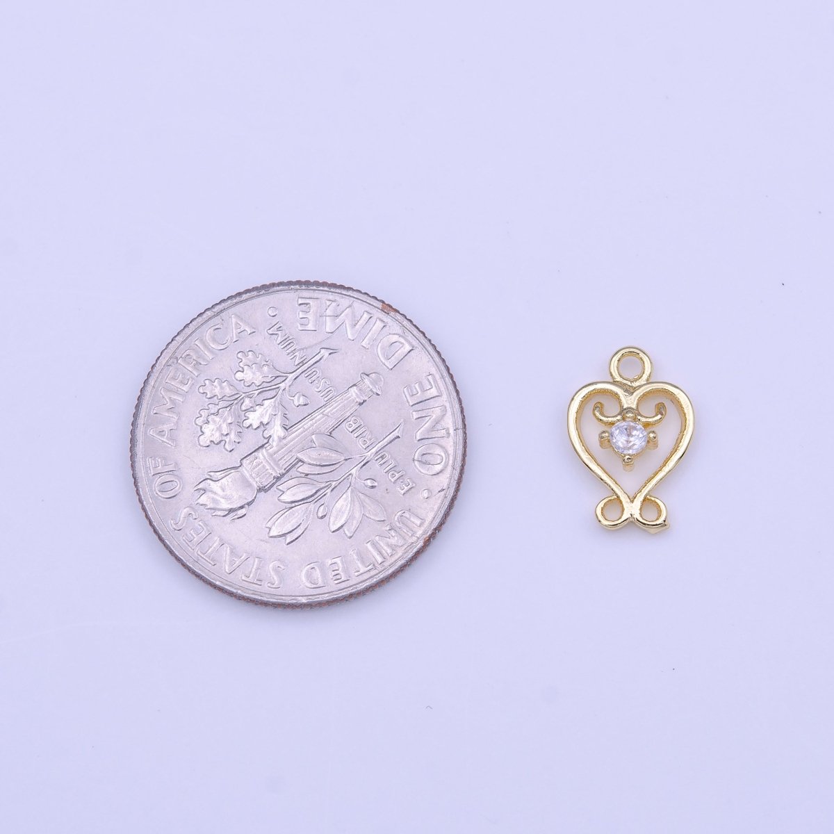 Gold Heart Frame Round Clear CZ Mini Charm | C-558