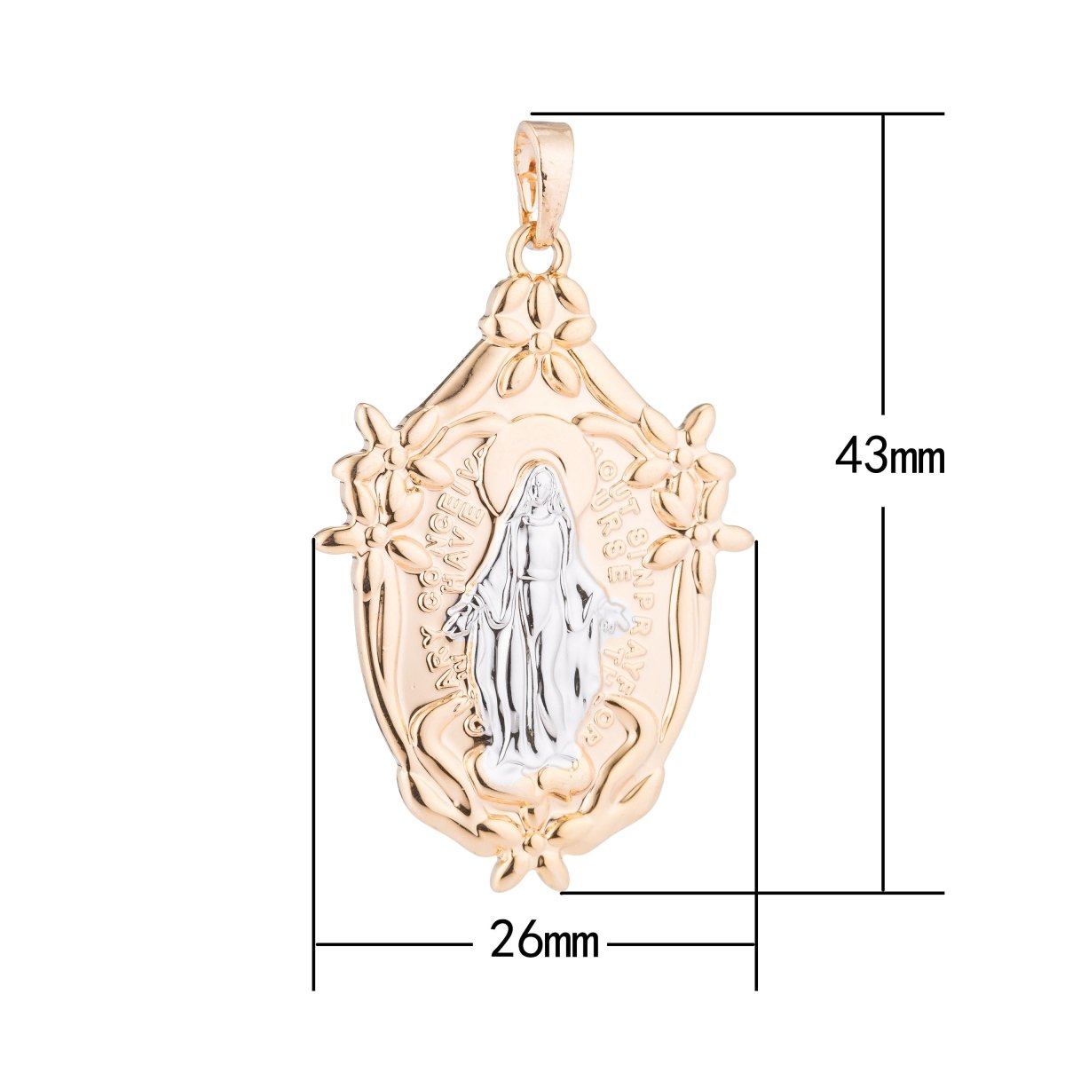 Gold Holy Virgin Mary, Mother of Jesus, Flower, Catholic Saint, Miraculous Necklace Pendant Charm Bead Bails Findings for Jewelry Making H-526