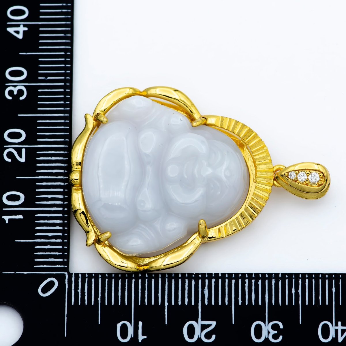 Gold Jade Buddha Pendant Light Grey Natural Stone Buddha Jade Gold Filled Pendant AH-326