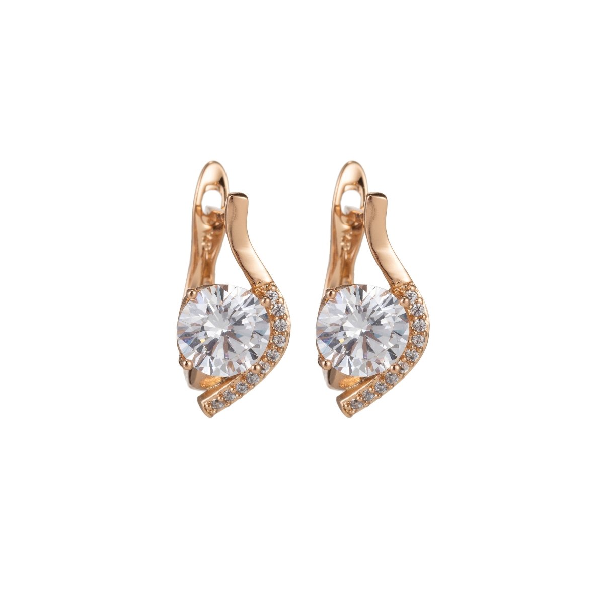 Gold Large Diamond Huggie Earring one touch w/ open link, 1 pair 15mm, 14K gold Filled, Nickel and Lead free, Lever back earring Q-056