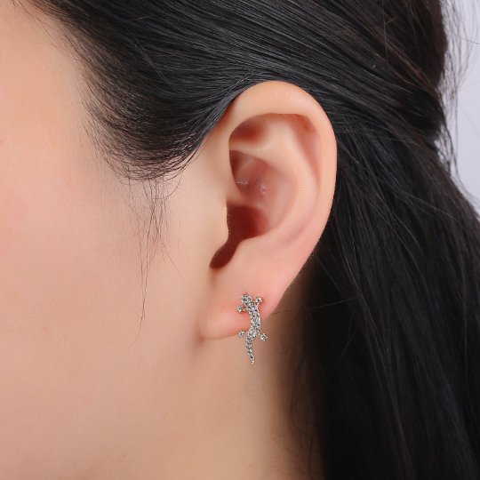 Gold Lizard Ear Climbers- Animal Earrings, Gold Ear Crawlers, Ear Climbers, Micro Pave Earrings, Gecko Ear Crawler Earrings P-006