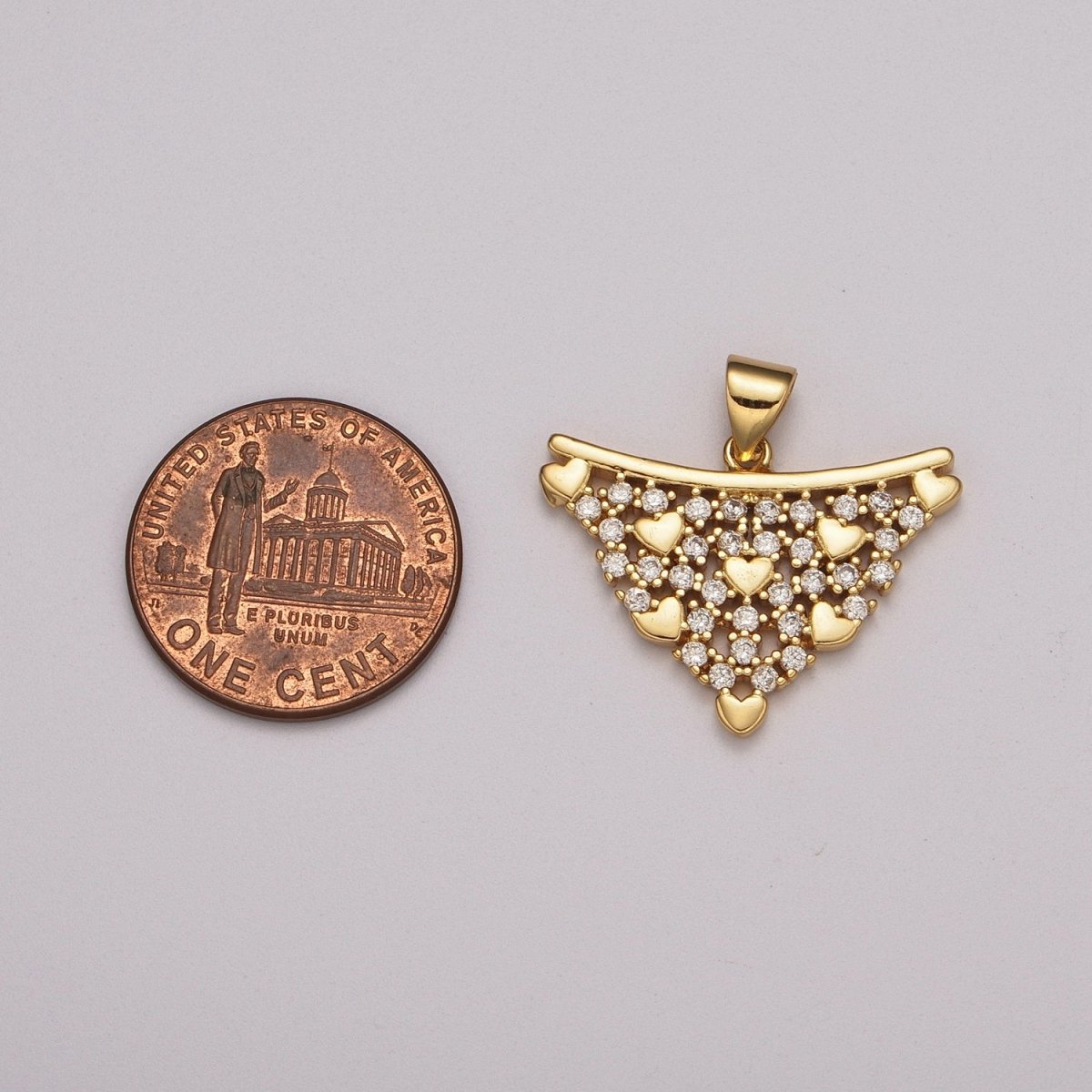 Gold Love is in the air Micro CZ Pave Heart Pendant Charm, Triangle Dainty Micro Pave CZ Pendant Charm, For DIY Jewelry, N-1427