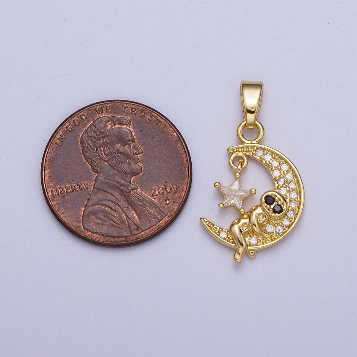 Gold Man on the Crescent Moon with Star CZ Celestial Pendant For DIY Jewelry Making | X-670