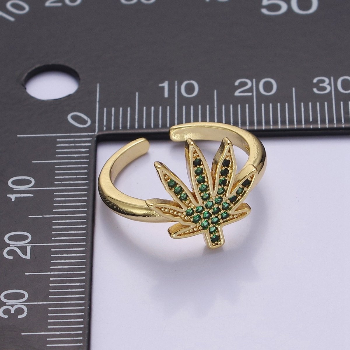 Gold Mary Jane Ring Green Weed Ring Open Adjustable Ring O-2159