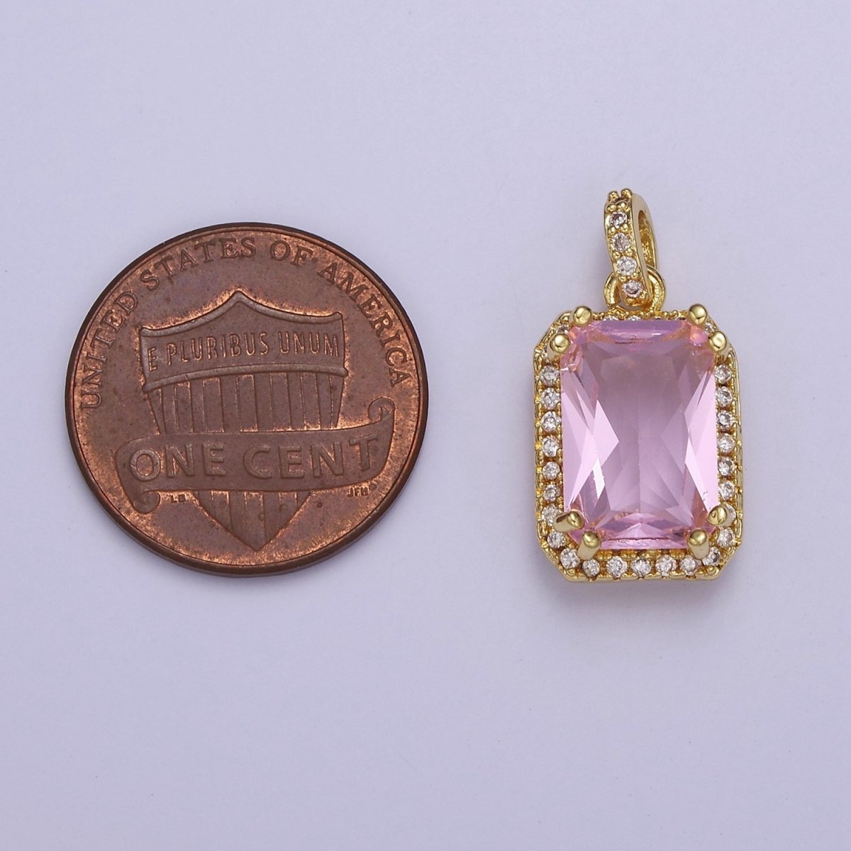 Gold Micro Pave Baby Pink Baguette Cubic Zirconia Pendant For Jewelry Necklace Making J-530