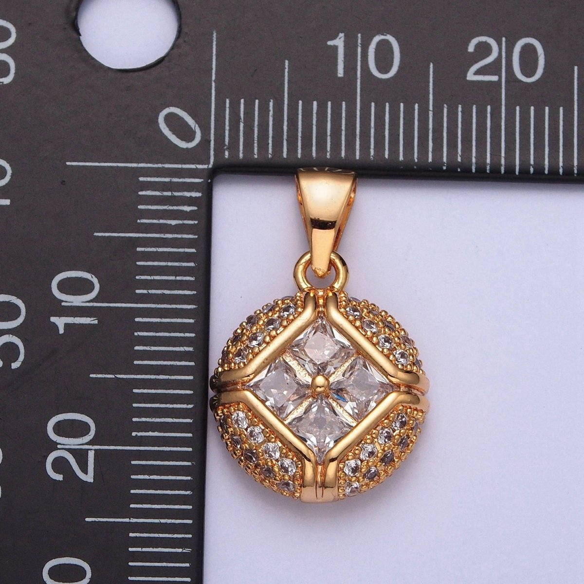 Gold Micro Pave Round Rhombus Cubic Zirconia CZ Pendant For jewelry Make X-374