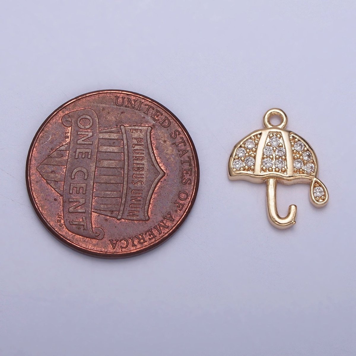 Gold Micro Paved Cubic Zirconia Umbrella Rainy Weather Charm Jewelry Component | X-226