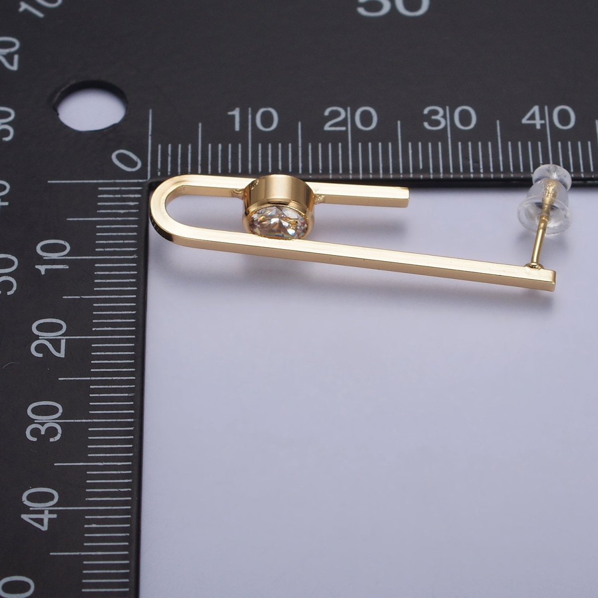 Gold Micro Paved CZ Geometric U Shaped Stud Earrings | AB179 AB180