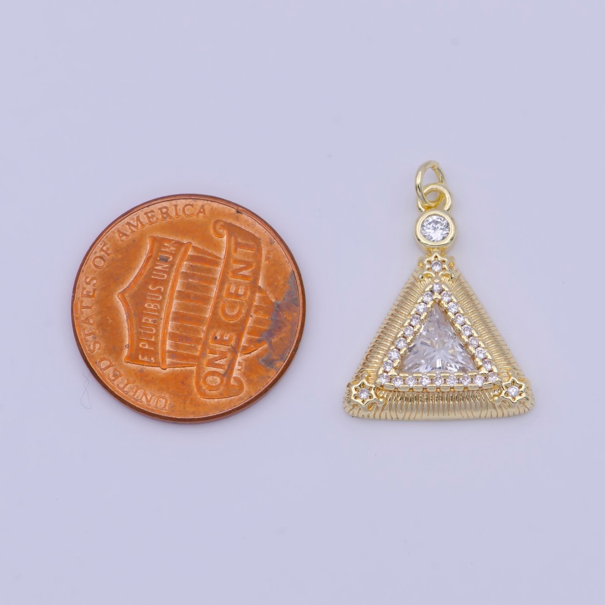 Gold Micro Paved CZ Textured Triangle Charm For Jewelry Making Component | X-715