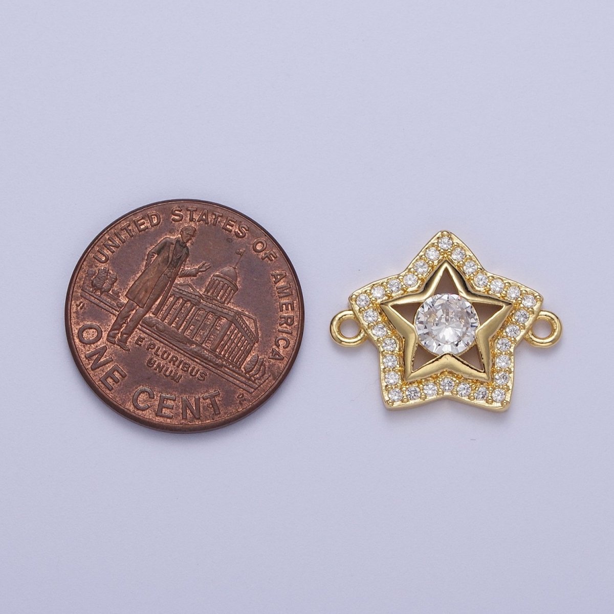 Gold Micro Paved Round Cubic Zirconia Shinning Celestial Star Connector Supply For Jewelry Making F-201