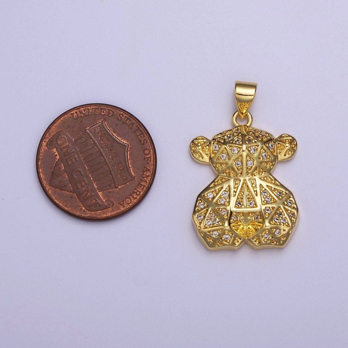 Gold Multi Faceted Teddy Bear Pendant Charm For Jewelry Necklace Making J-535