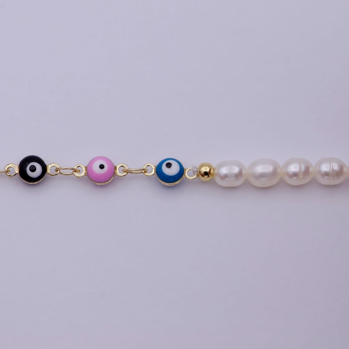 Gold Multicolor Evil Eye Choker Necklace, Pearl Beaded Layering Necklace | WA-670 Clearance Pricing