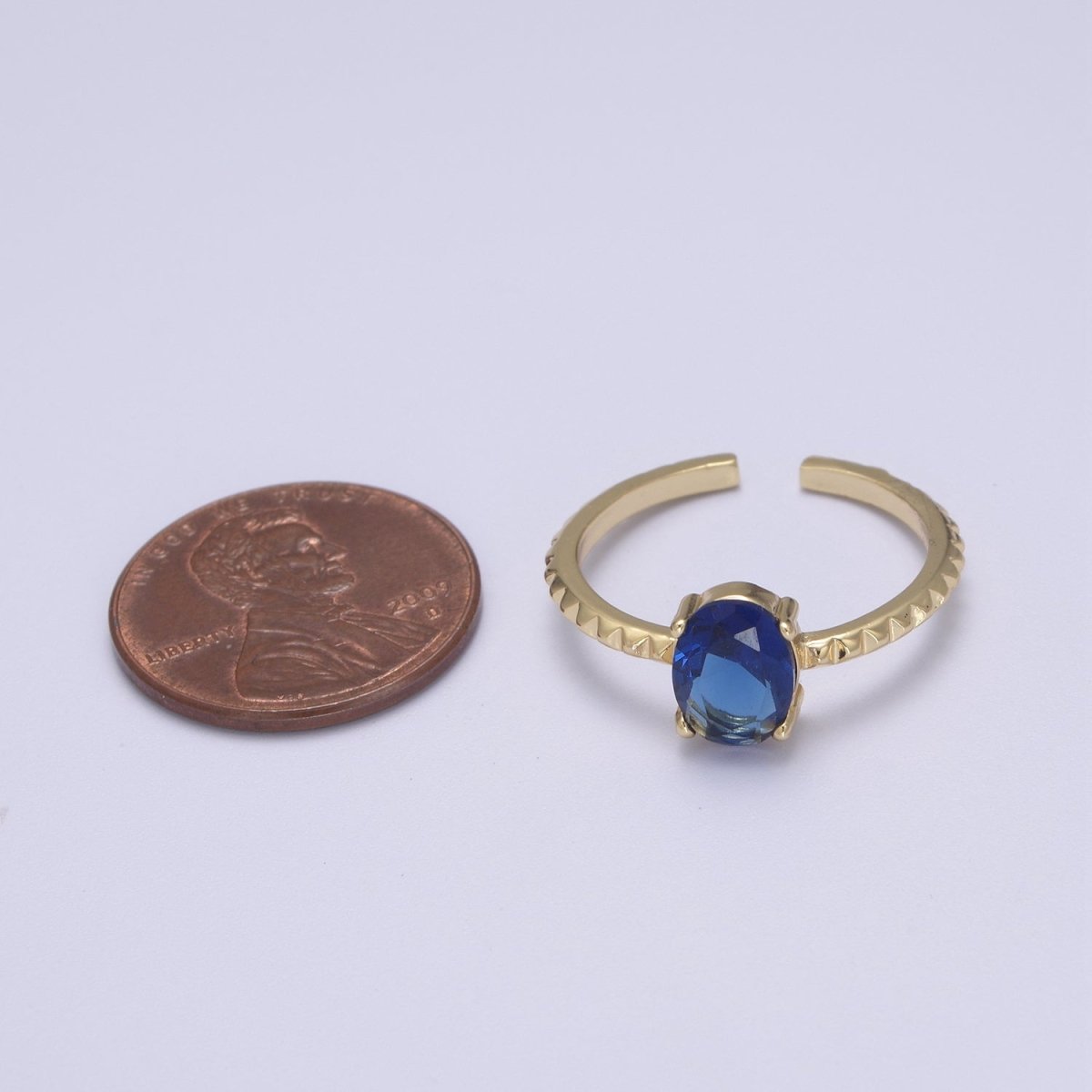 Gold Oval Cut Blue Pink Green Clear Aqua CZ Dainty Cocktail Ring Open Adjustable U-249~U-253