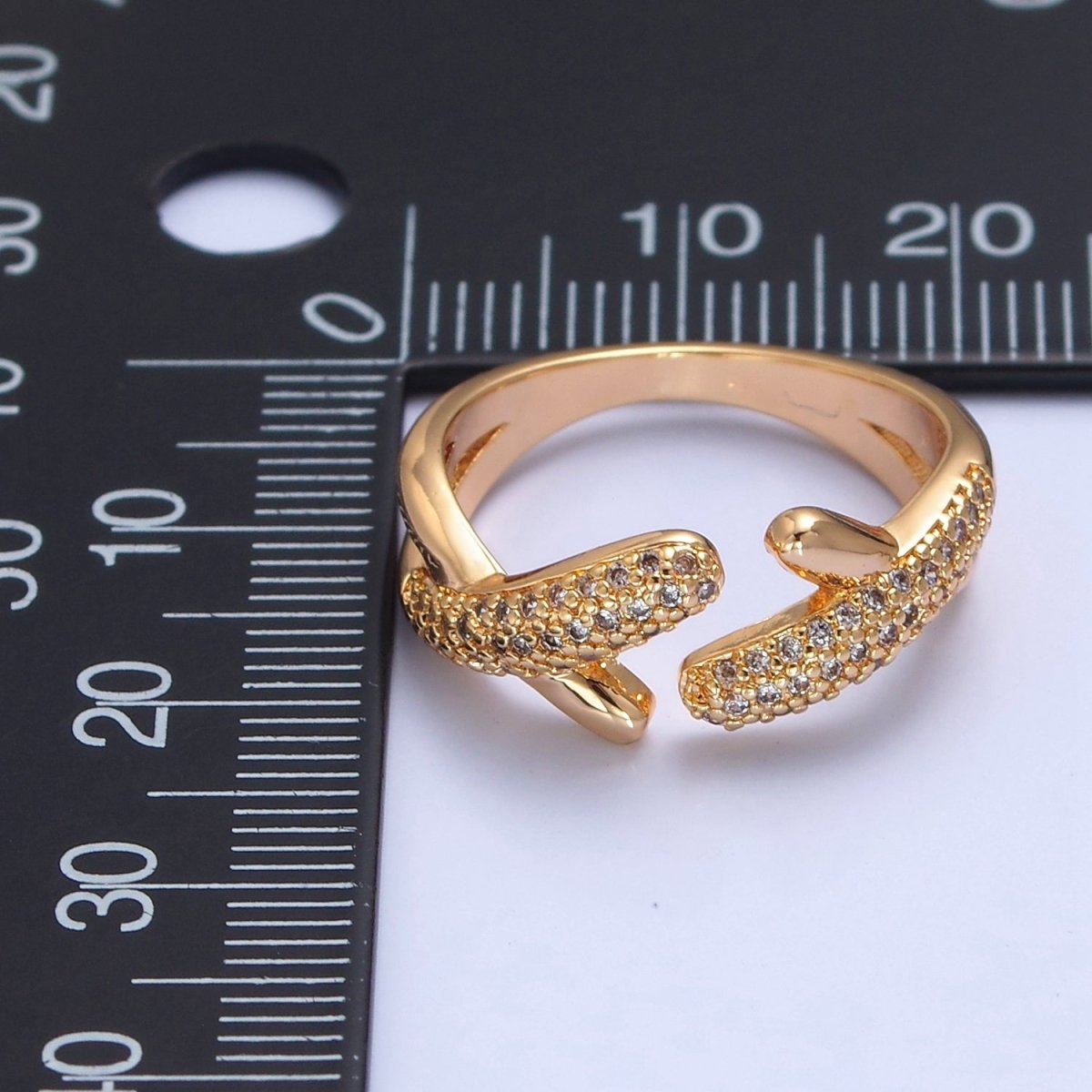Gold Pave X ring Friendship Ring Open Adjustable O-2240