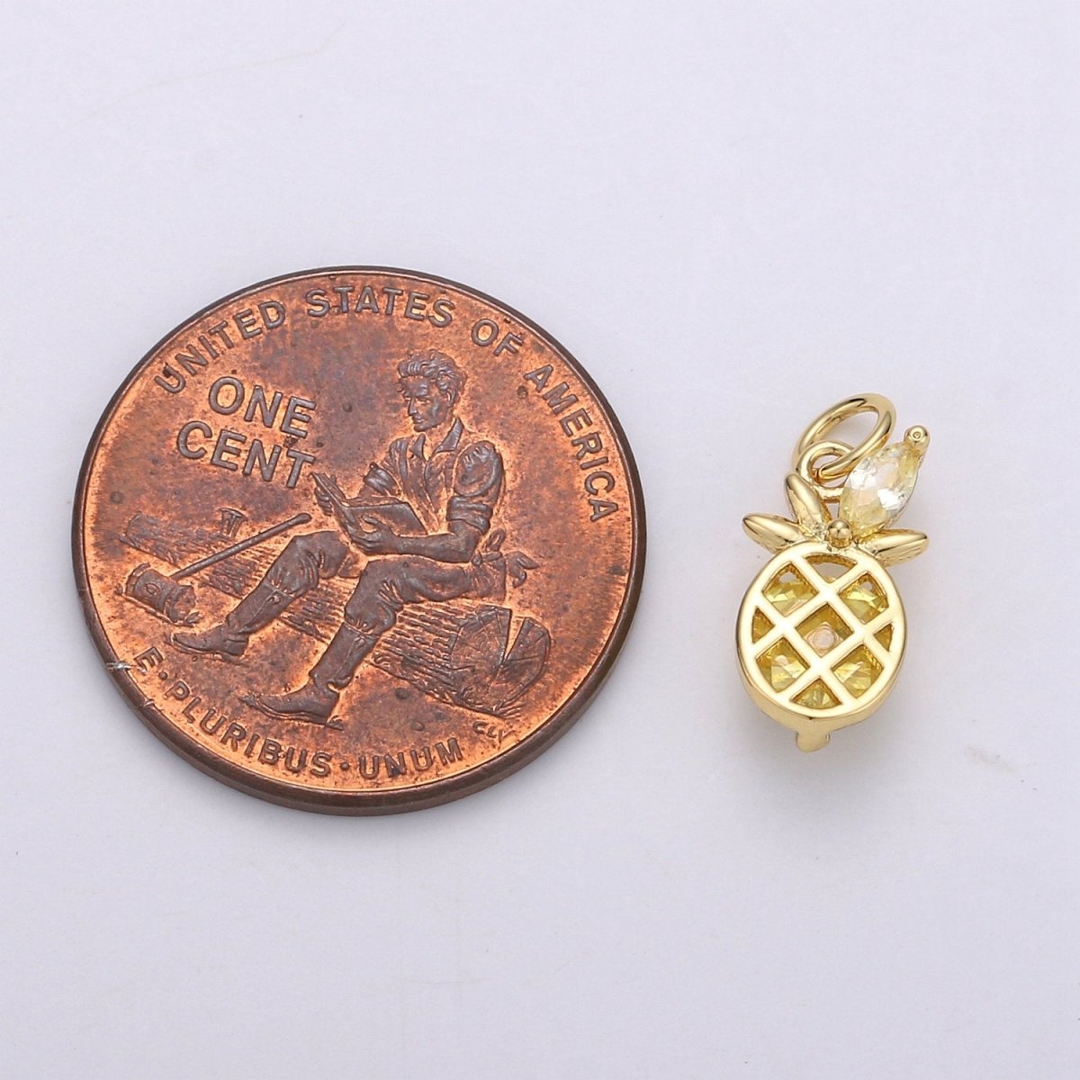 Gold Pineapple Charm, Micro Pave Charms for Jewelry, Cubic Zirconia Necklace Bracelet Charms, Fruit Charms, Dole Pendant in 14k Gold Filled D-690