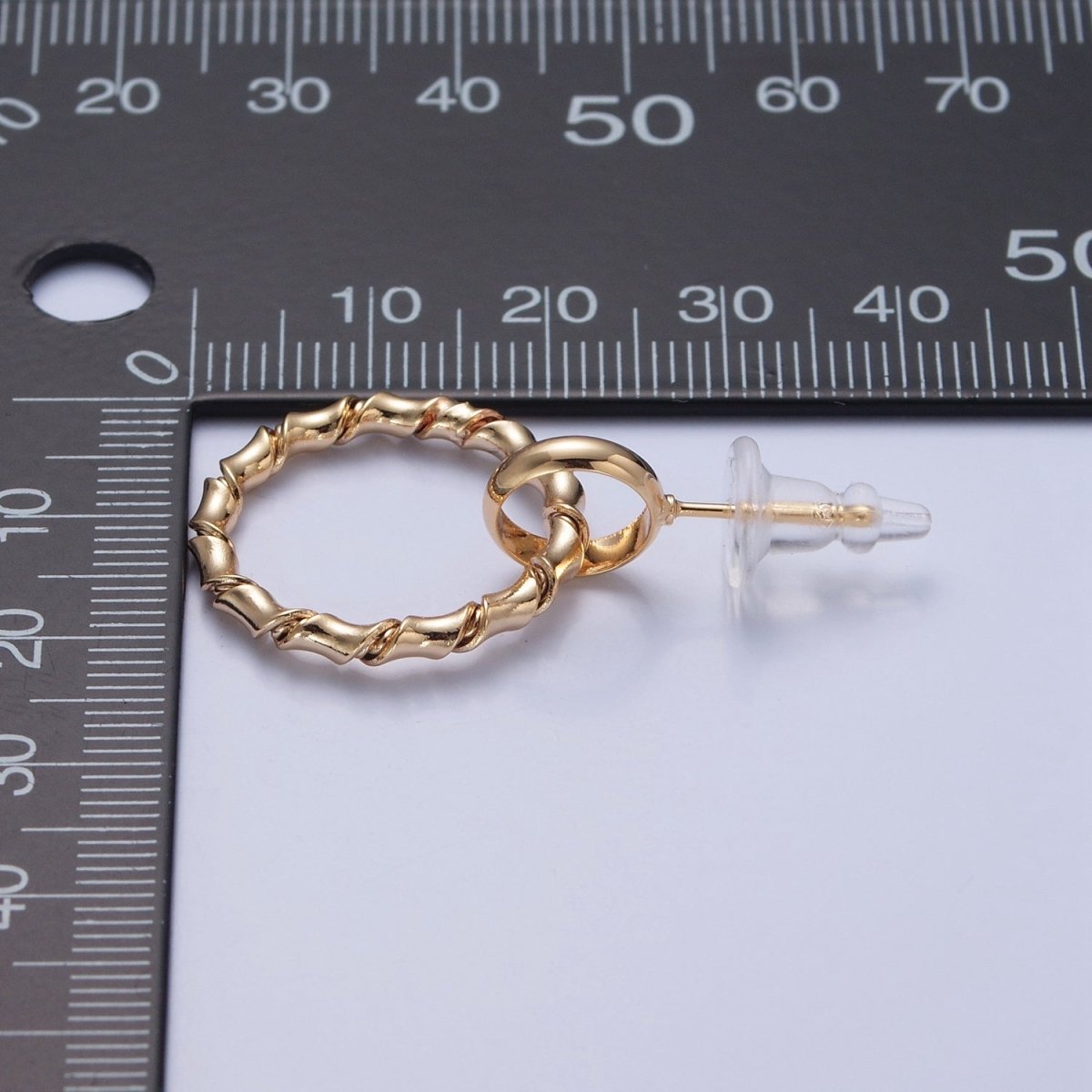 Gold Post Hoop Earrings, Bamboo Hoop Earrings Minimalist Earring V-398