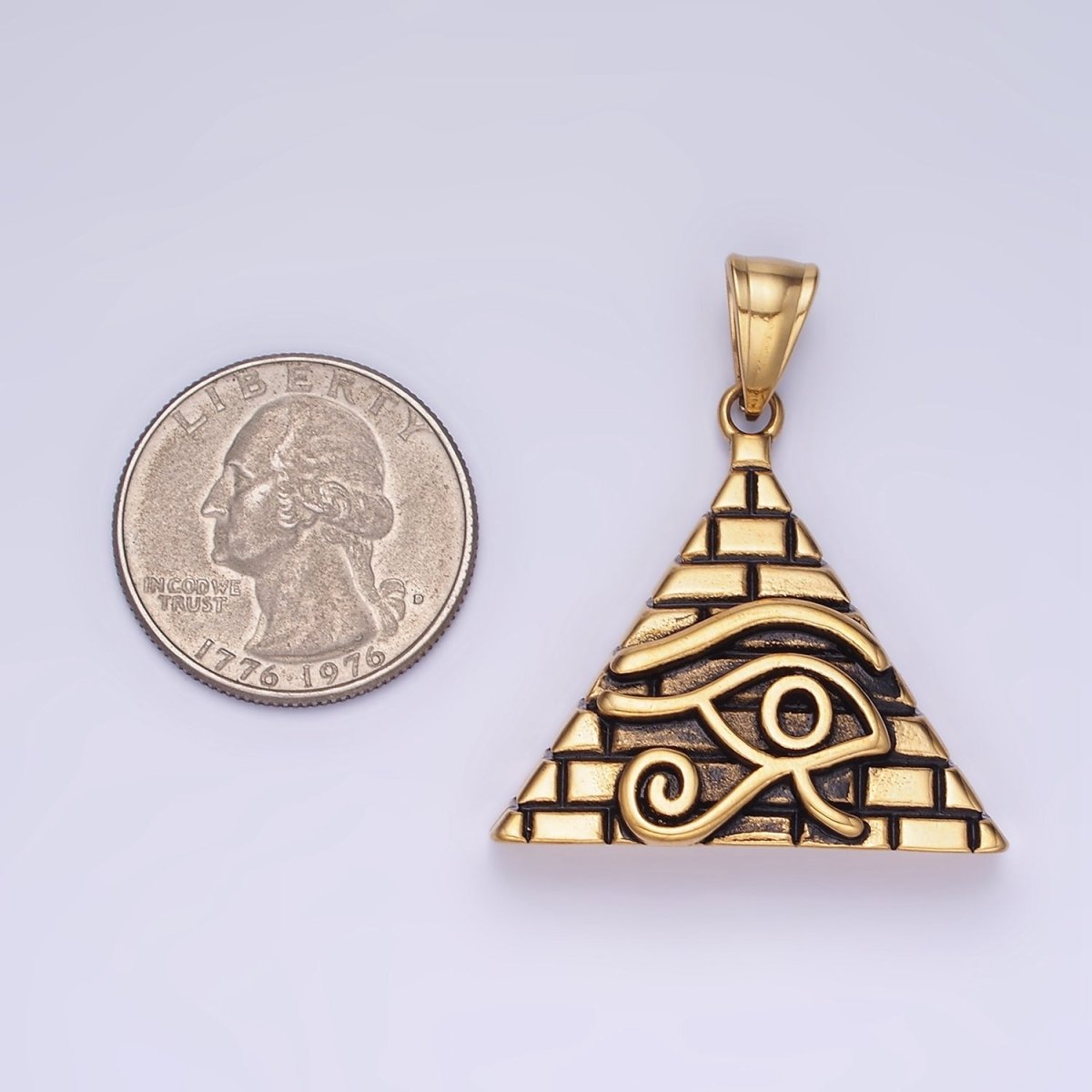 Stainless Steel 40mm Evil Eye Amulet Pyramid Pendant in Gold & Silver | P1203 P1204