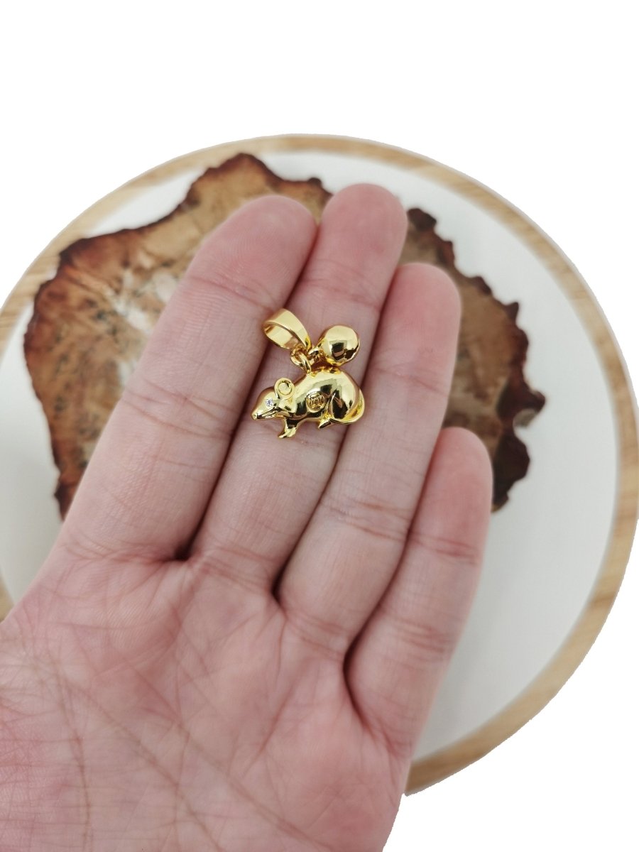 Gold Rat Charm. Chinese Zodiac Charm. Year of the Rat Charm. 24k Gold fIlled Rat Pendant for necklace Bracelet I-338