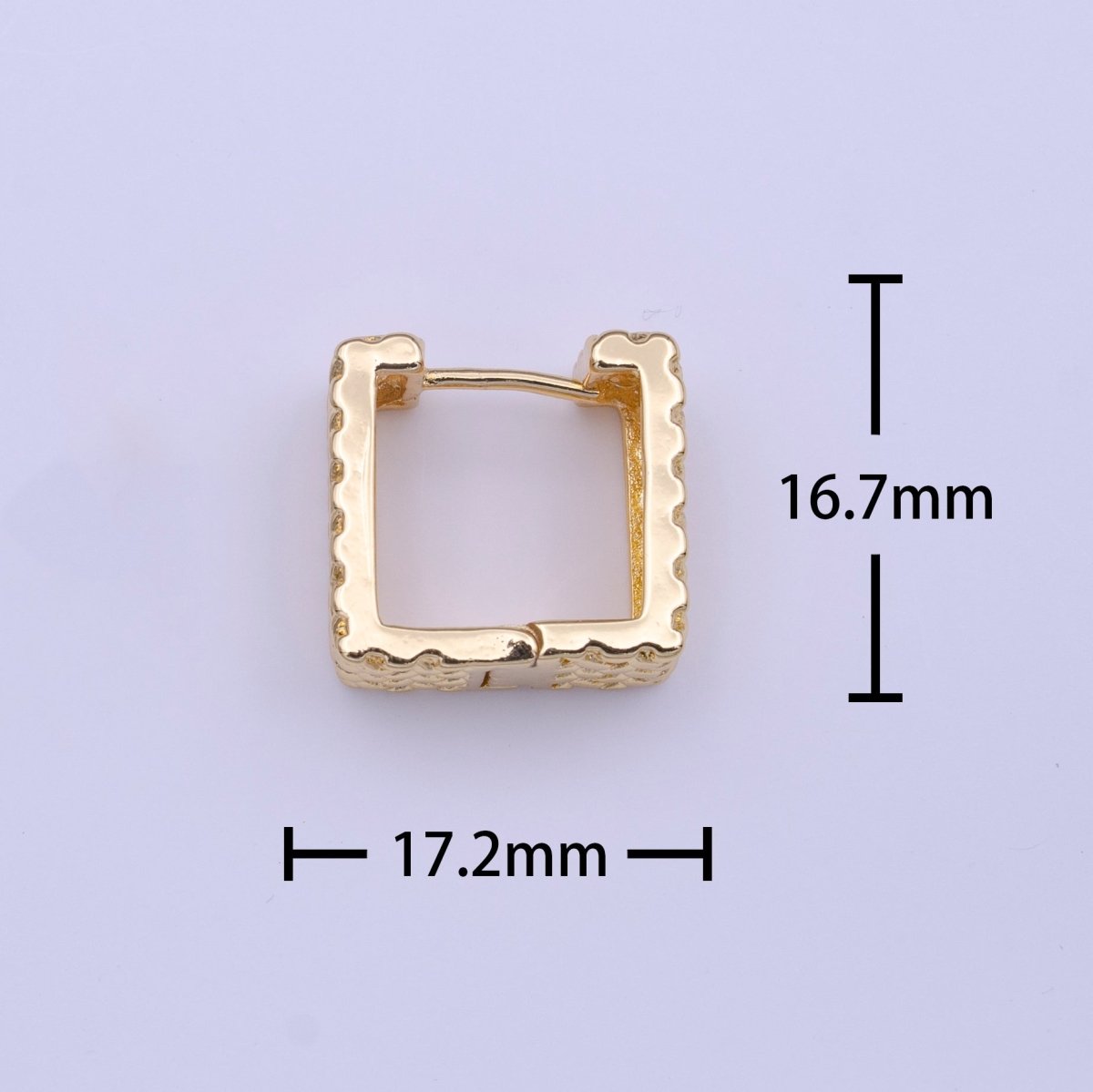 Gold Rattan Textured Geometric Boxy Huggie Earrings | AD-221