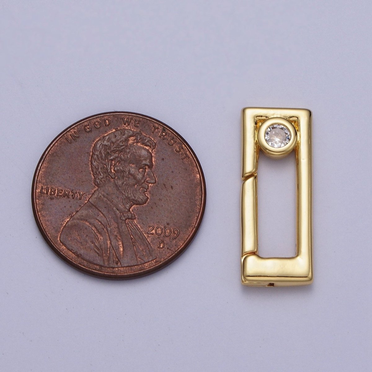 Gold Rectangular Boxy Push Spring Gate Ring Round Clear CZ Supply | Z-030