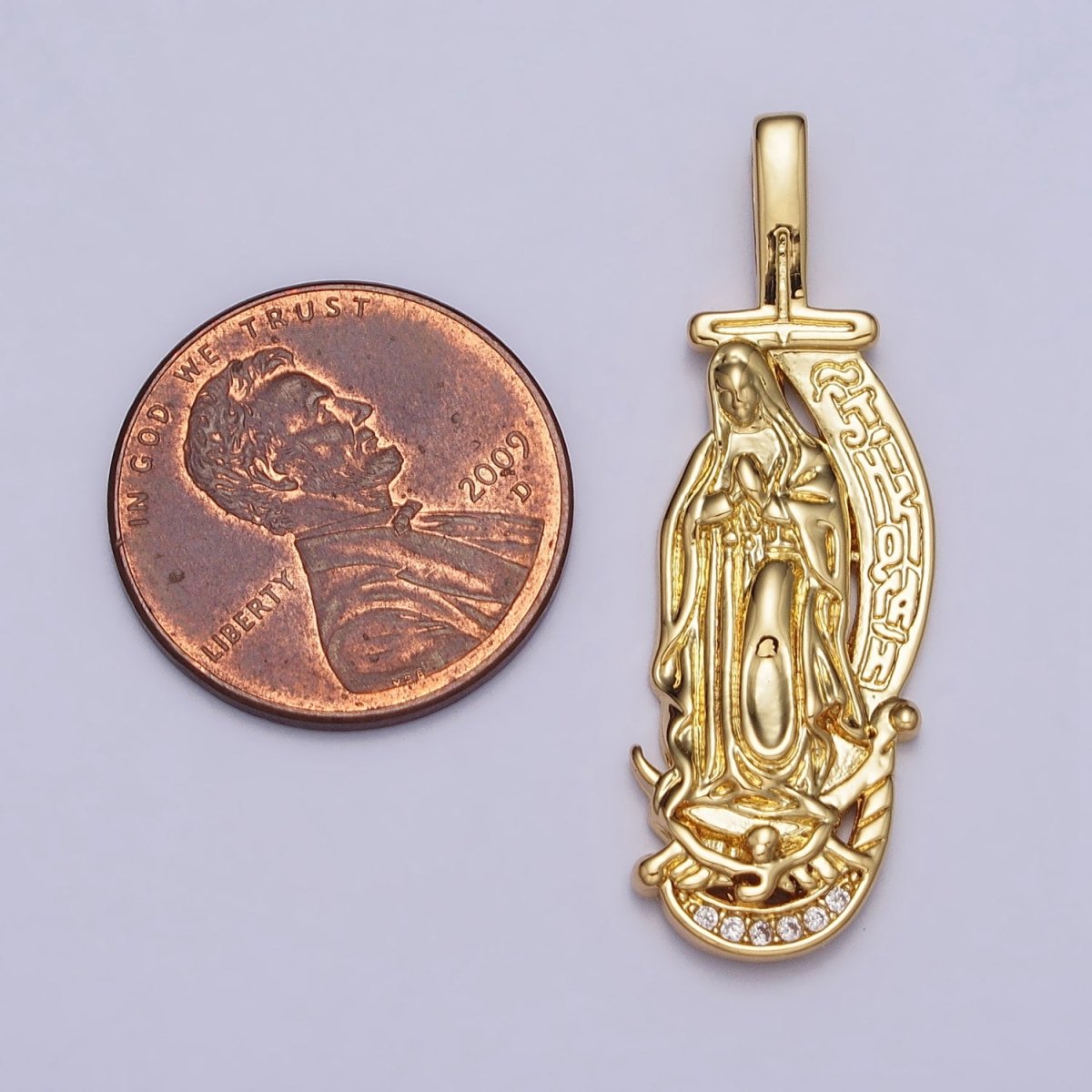 Gold Religious Mother Virgin Mary Lady Guadalupe Religious Cross Pendant | AA083