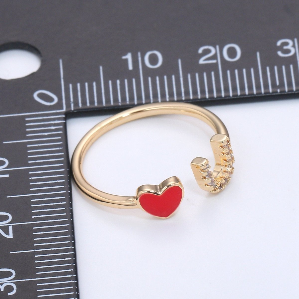 Gold Rings For Women Gold Cz Ring Red Heart Ring Dainty Ring Minimalist Ring Christmast Gift Thin Open Ring Gold Jewelry Heart Ring Love u R-076