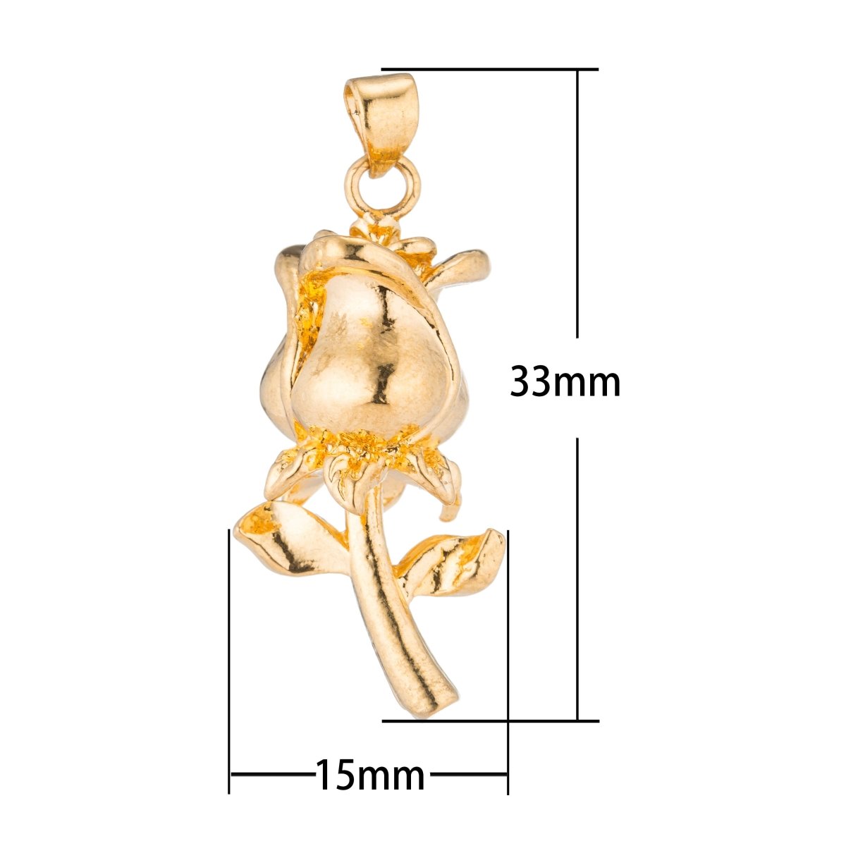 Gold Rose, Golden Flower, Everlasting Love, Forever, Nature Romantic Lover Necklace Pendant Charm Bead Bails Findings for Jewelry Making H-218