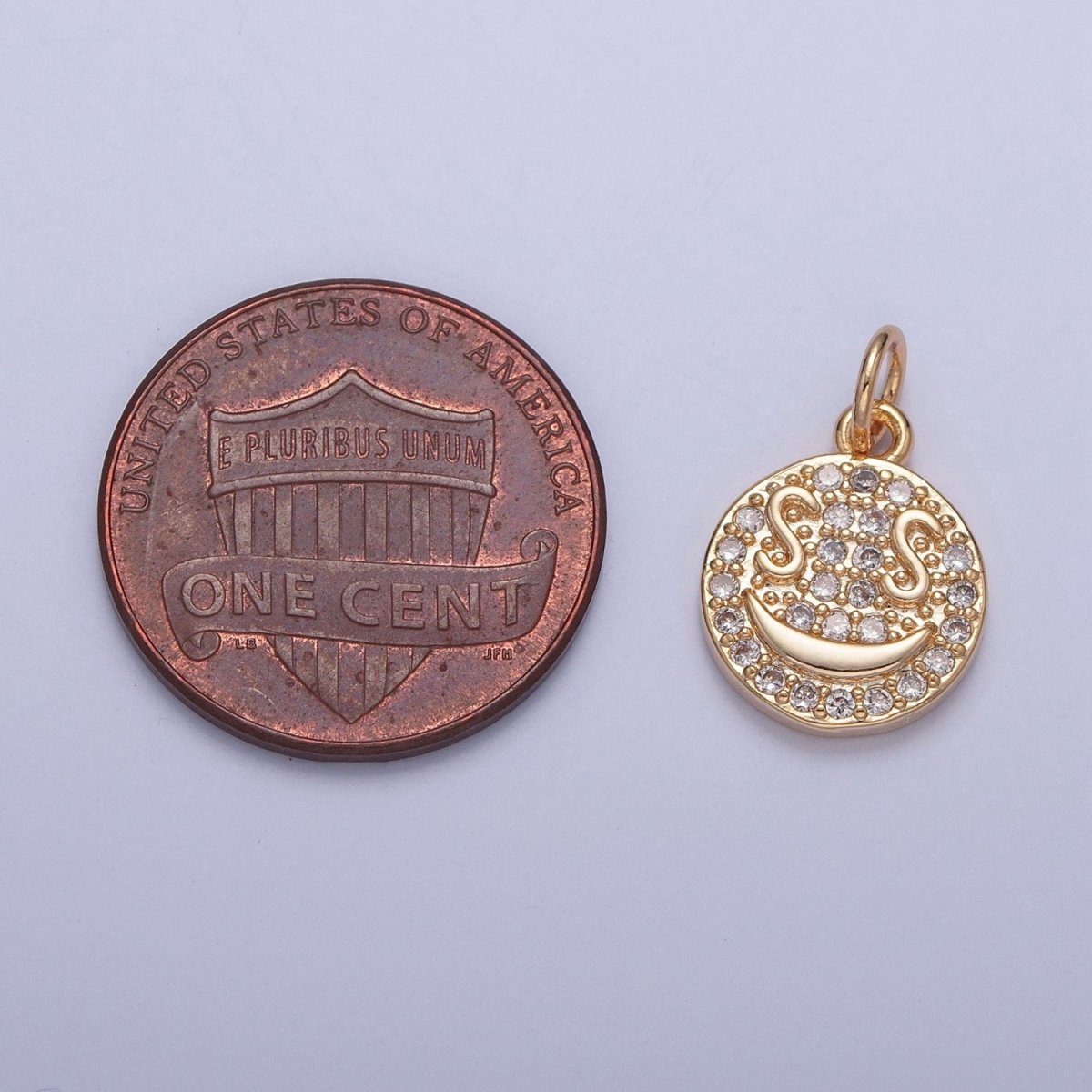Gold $ S Money Eyes Smiley Face Micro Paved Cubic Zirconia Charm Jewelry Component | X-242