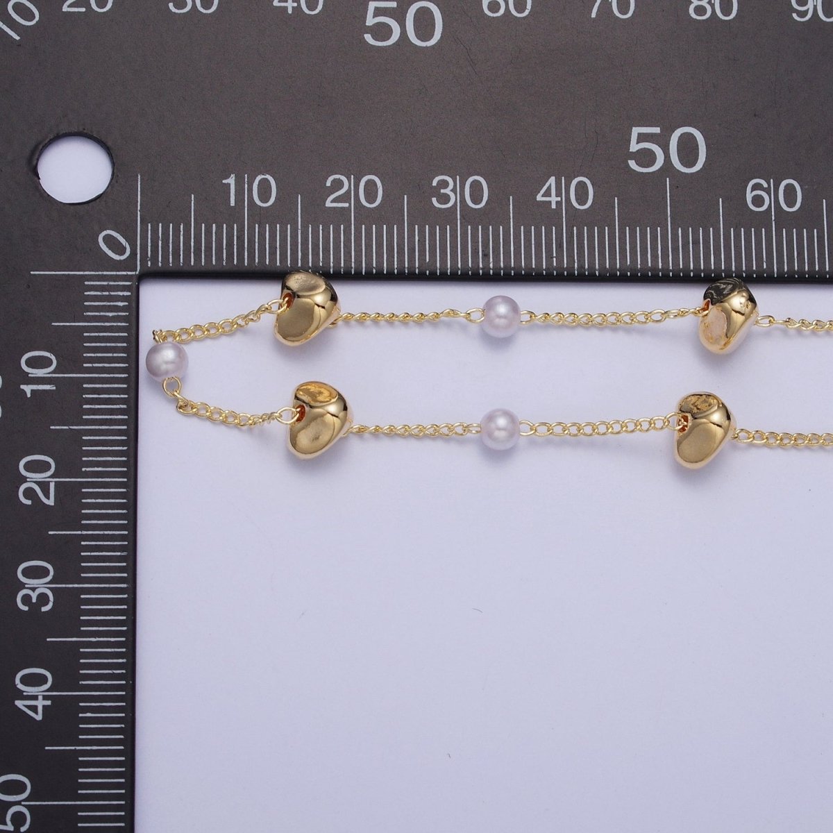 Gold Satellite Pearl & Abstract Bead Chain Wholesale by Yard For DIY Jewelry Making Component | ROLL-841 Clearance Pricing