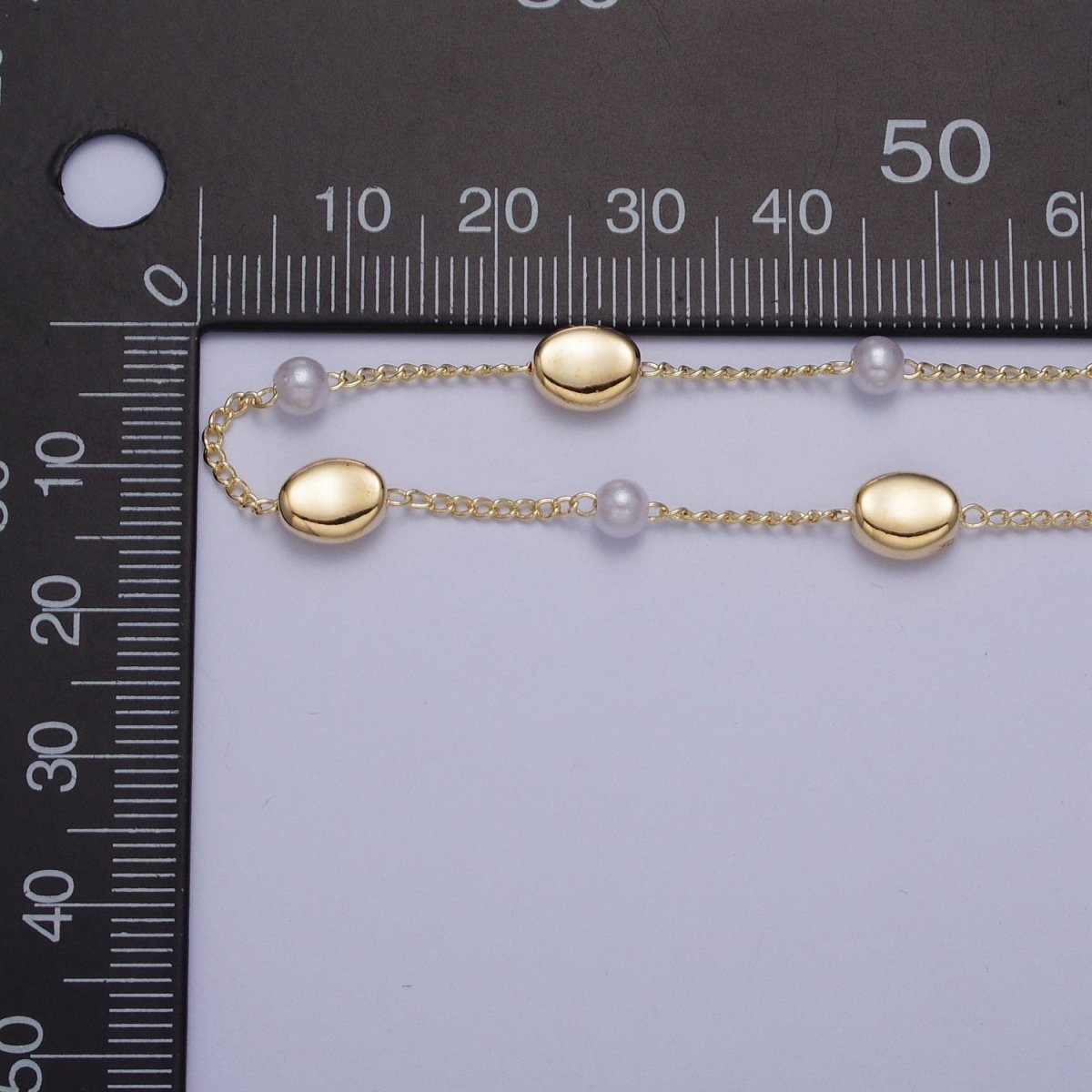 Gold Satellite Pearl & Wide Oval Bead Chain Wholesale by Yard For DIY Jewelry Making Component | ROLL-835 Clearance Pricing